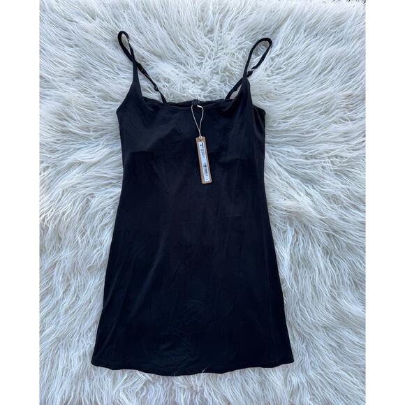 Skims Smooth Lounge Skimpy Strap Scoop Neck Mini Dress Obsidian Size Small - Picture 3 of 11